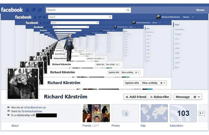 Facebook Timeline Covers — Complex layered composition displaying multiple Facebook profile versions.