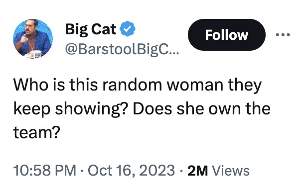 Fan Theory Meme — Tweet asking who mystery woman at Chargers game is