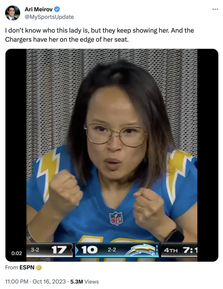 Fan Theory Meme — Tweet questioning mystery woman's identity and repeated appearances on broadcast