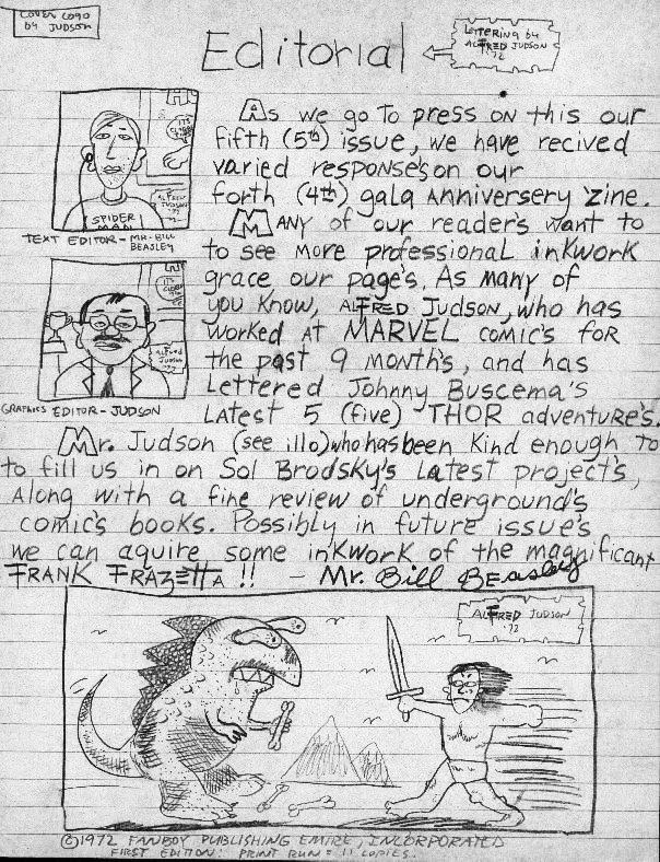 Fanboys — Handwritten editorial page from the vintage Fanboy zine with cartoon illustrations