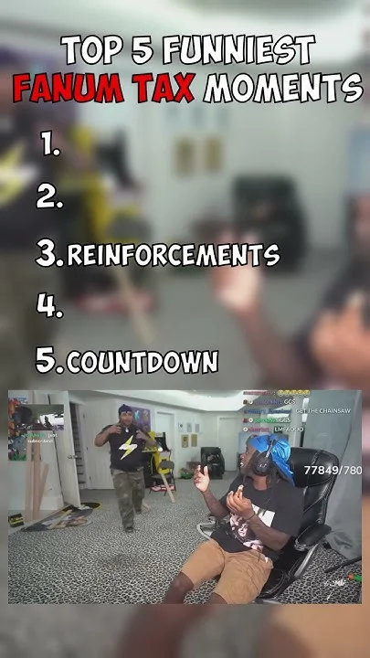 Top 5 Funniest Fanum Tax Moments numbered list with multiple streaming video clip grid