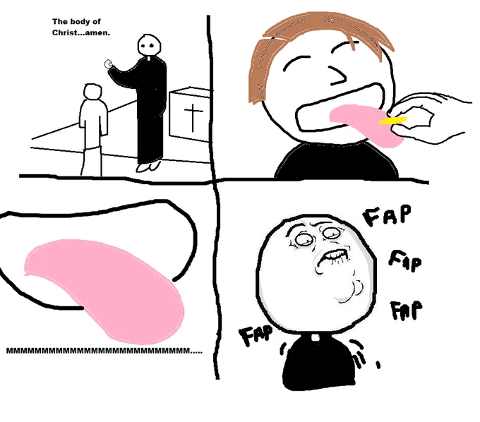 Church communion rage comic ending with a priest-styled Fap Guy face