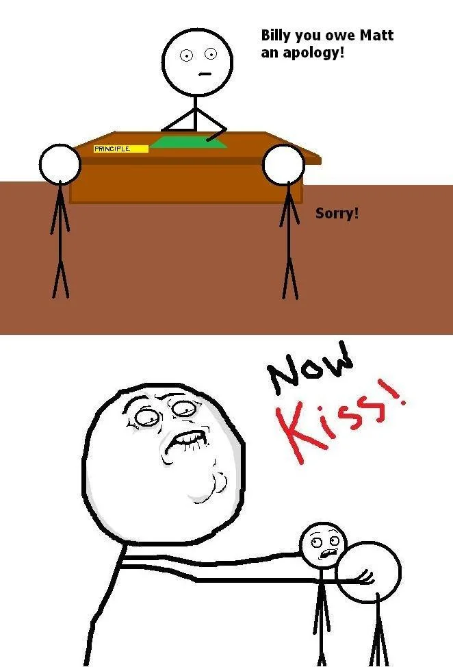 Rage comic 'Now Kiss' scene featuring the Fap Guy face