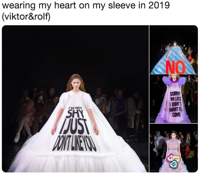 Fashion Week Meme — Viktor & Rolf white tulle gown with text from Spring 2019 Couture collection collage