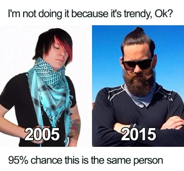 Fast Fashion Critique — Before-and-after comparison of same person showing drastically different fashion styles.
