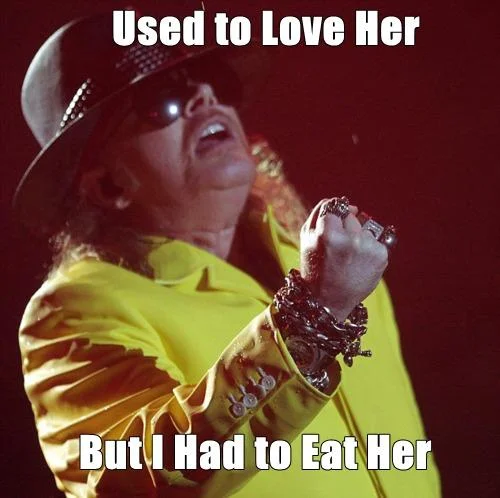 Fat Axl Rose meme captioned Knock-knock knocking on McDonald's doors