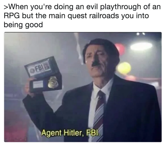 Agent Hitler FBI meme about evil RPG playthroughs