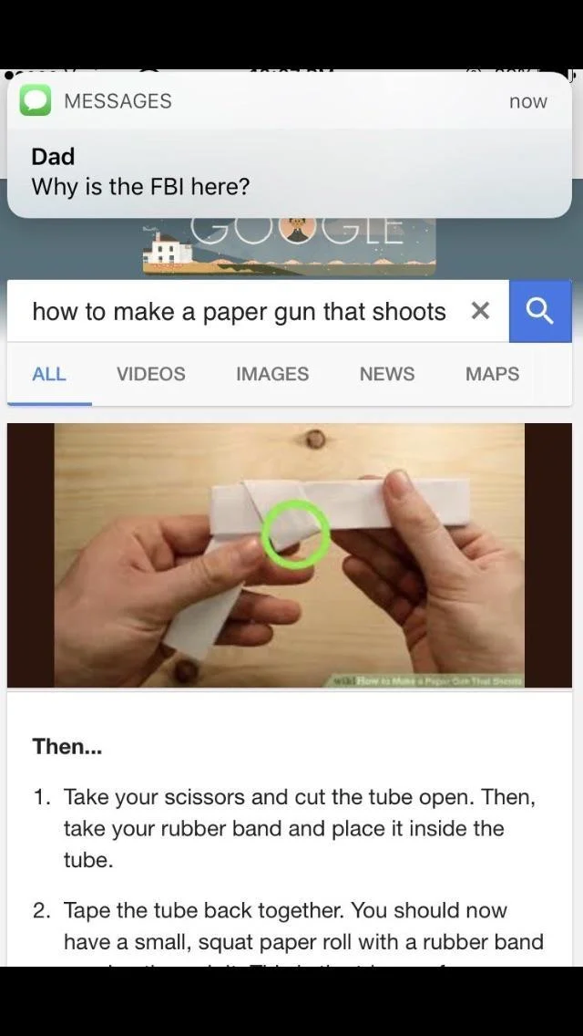 Meme showing dad texting about FBI over paper gun search results
