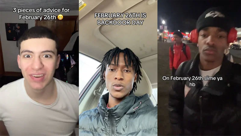 February 26Th Slime Ya Hb — Three-panel TikTok screenshot compilation about February 26th backstabbing trend.
