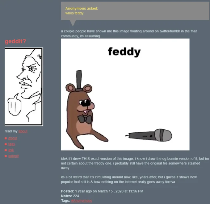 Crude drawing of the Mangle fox character labeled 'Magle' from FNAF in the feddy meme art style