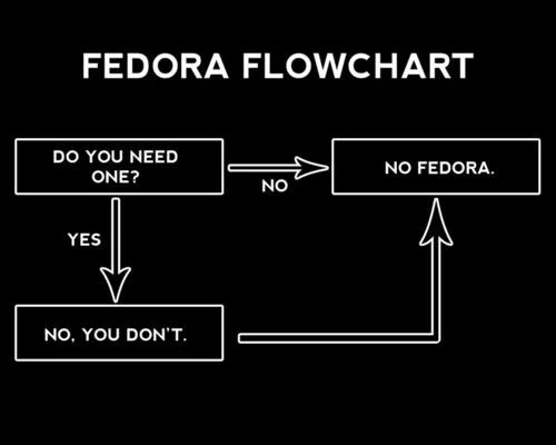 Fedora Shaming — Fedora flowchart meme with both yes and no answers leading to no fedora