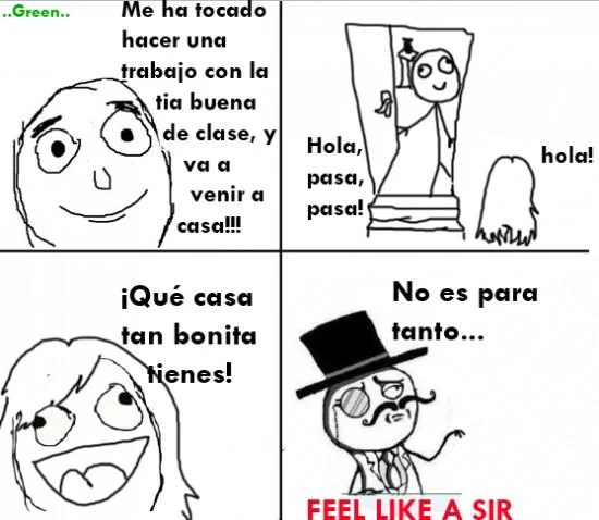 Spanish four-panel rage comic ending with the Sir face and 'Feel Like a Sir' caption