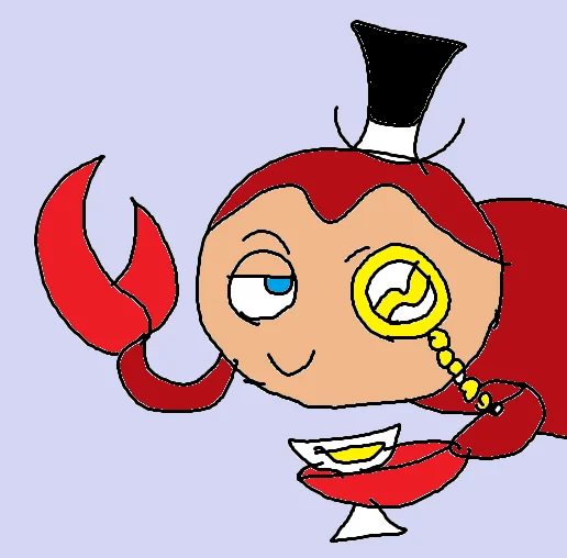 Fancy Fefe scorpion wearing top hat and monocle drinking tea