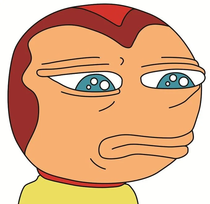 Sad Fefe face portrait in Pepe the Frog style