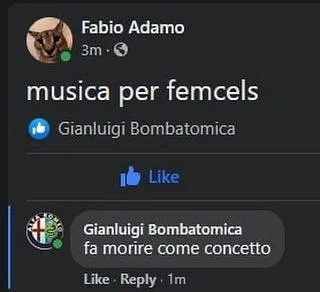 Facebook post in Italian calling femcel concept 'dying' with replies.