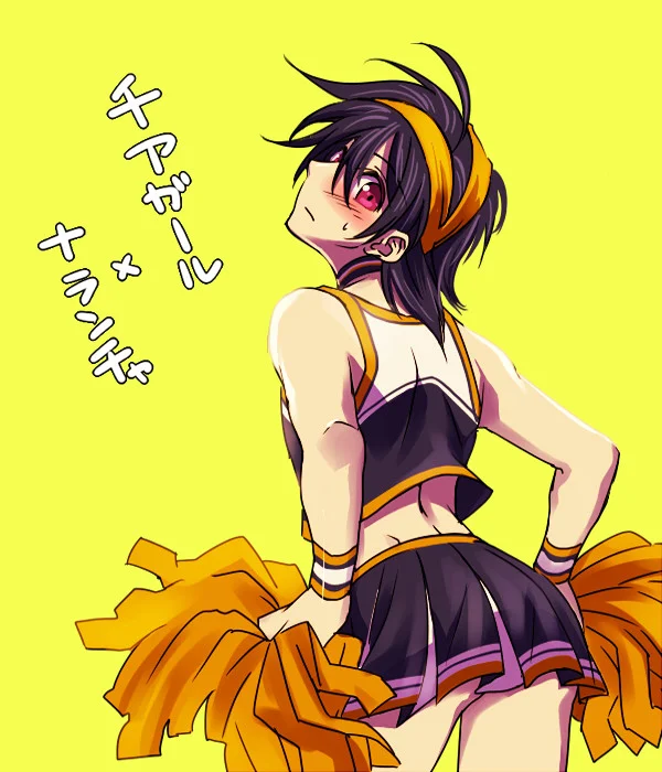Feminine Penis — Anime cheerleader character with orange pom-poms on yellow background