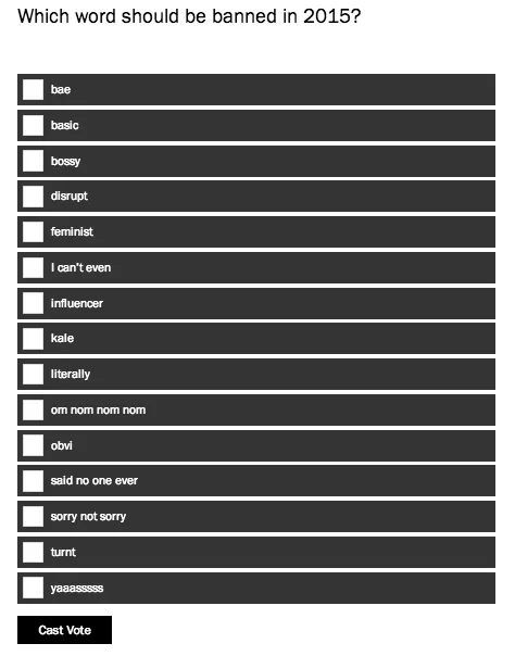 Feminism — Time magazine 2015 word ban poll listing 'feminist' among options