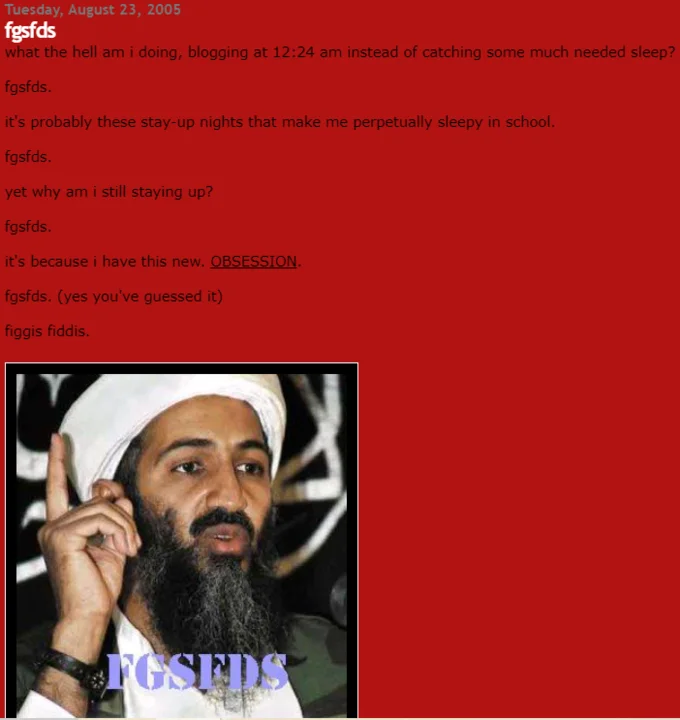 August 2005 blog post about the 'fgsfds' obsession with an early image macro