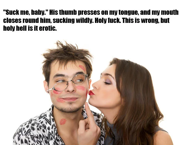 Fifty Shades Of Grey — Woman kissing man covered in lipstick with Fifty Shades quote overlay