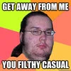 Filthy Casual — Tightly cropped image of angry bearded man with 'GET AWAY FROM ME' text.