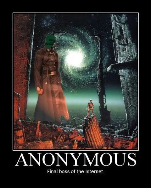 Final Boss Of The Internet — Robed figure in mystical apocalyptic setting labeled 'Anonymous' and boss.
