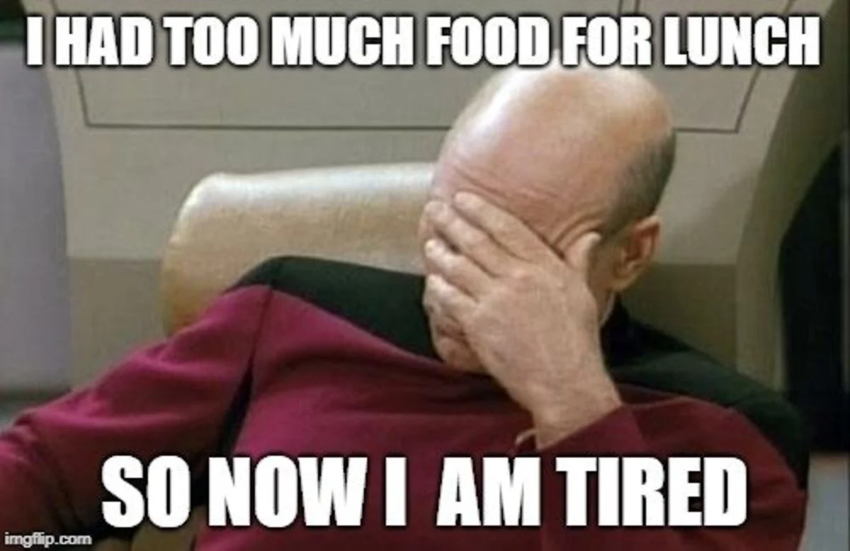 First World Problems — Captain Picard frustrated about eating too much food for lunch.