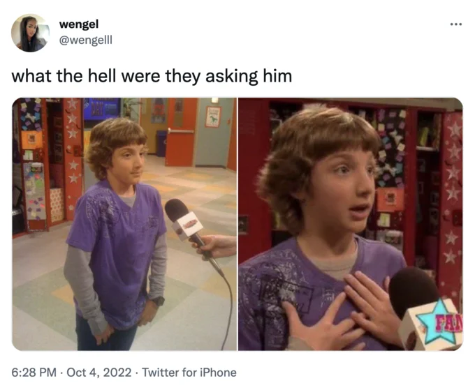 Fletcher Quimby Getting Interviewed — Tweet asking what Fletcher was being asked, with two interview reaction images