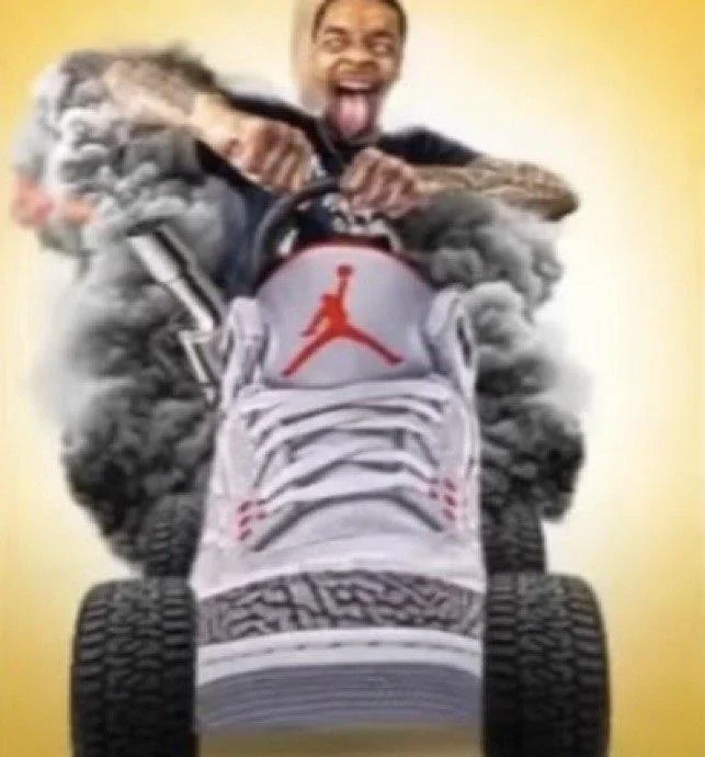 Flight Driving a Shoe — Blurry low resolution copy of the shoe-driving meme