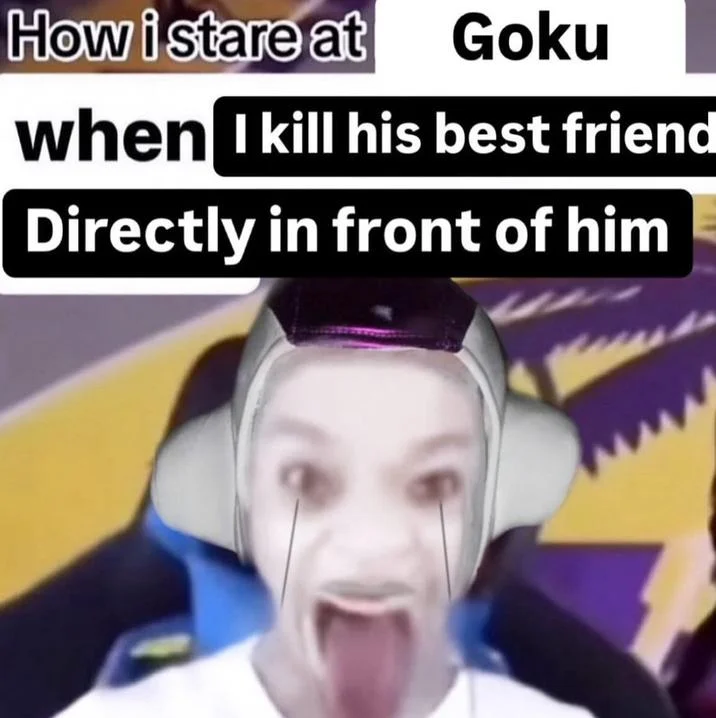 FlightReacts Tongue Out — FlightReacts tongue-out meme edited with JoJo's Pucci costume, captioned about staring at Emporio