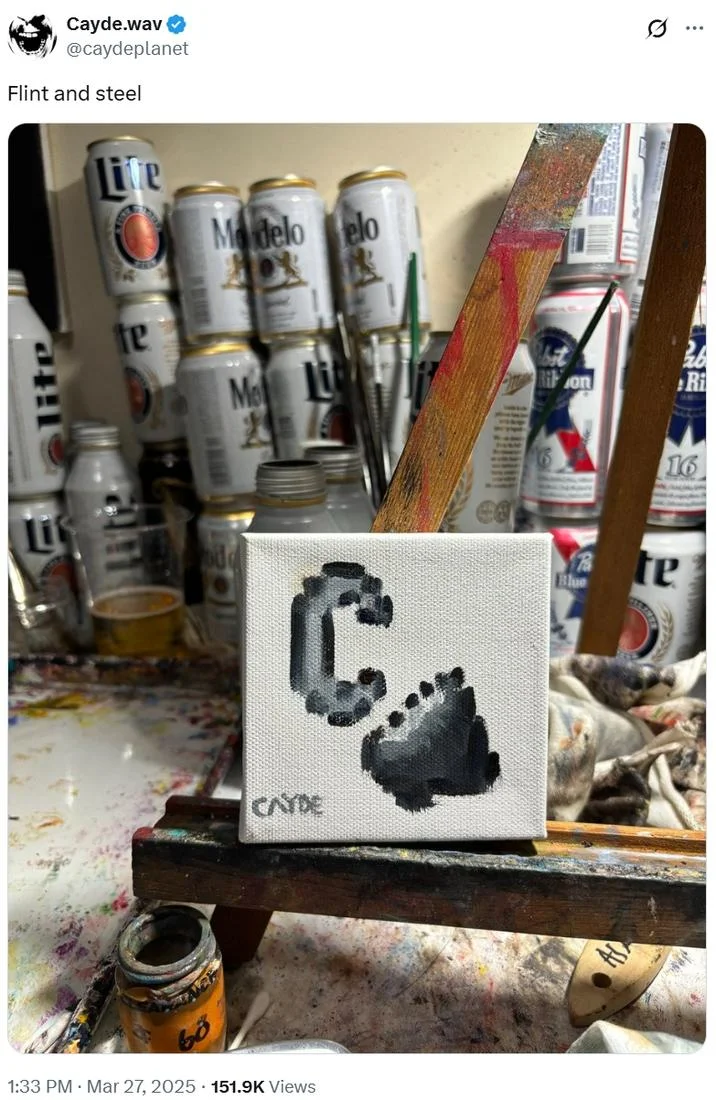 Flint And Steel / Minecraft Movie — Spray paint cans arranged like Minecraft inventory with pixel art reference.