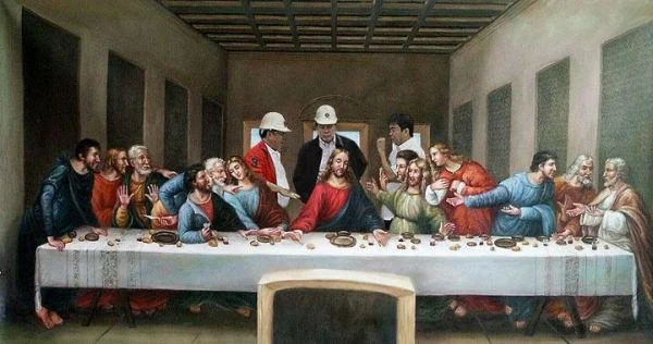 Floating Filipino Government Officials — Three officials digitally edited into da Vinci's Last Supper composition.