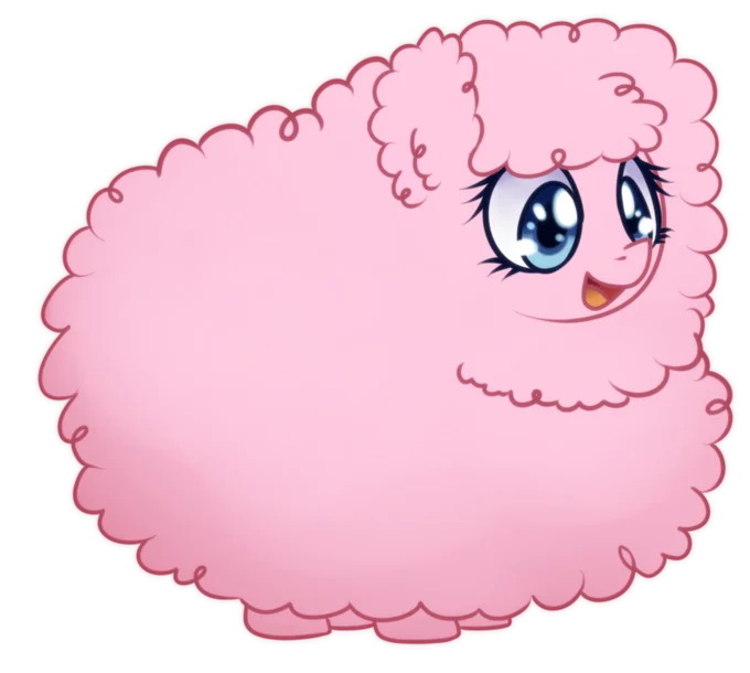 Fluffy Ponies — Illustration of a pink cloud-like fluffy pony with sparkling blue eyes