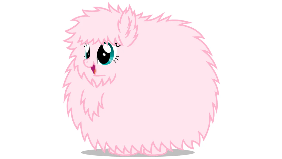 Fluffy Ponies — Pink round fluffy pony with teal eyes and cheerful expression