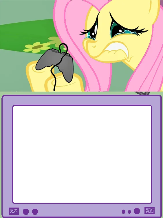 Fluttercry — Crying Fluttershy holding a game controller with blank TV template below