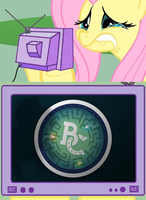 Fluttercry — Crying Fluttershy watching a Pokemon fan game badge coin on TV