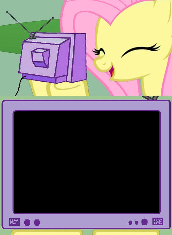 Fluttercry — Happy Fluttershy template holding TV with blank black screen below