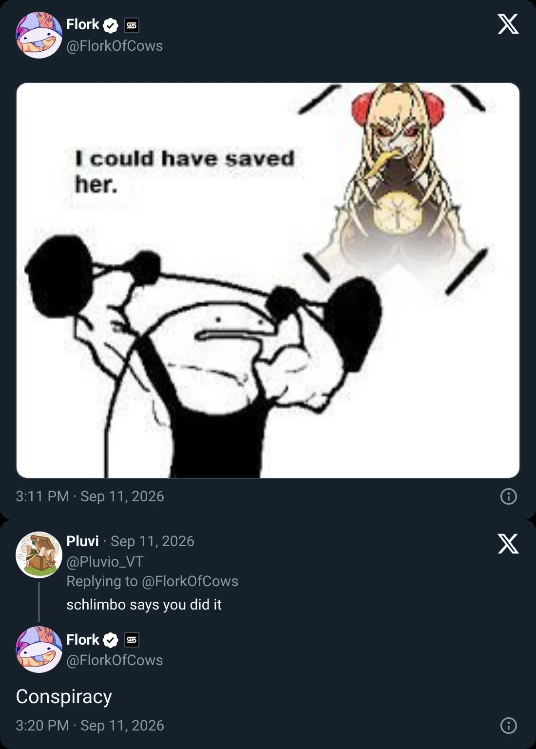 Fly Brain Simulations — Flork of Cows tweet with I could have saved her comic mourning the Anita Citron fruit fly VTuber