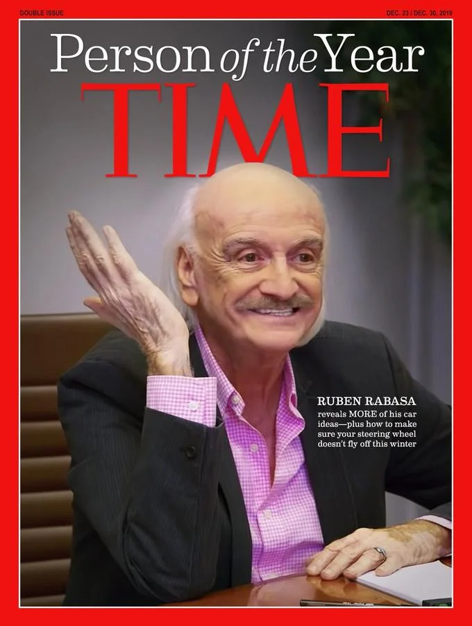 Focus Group Man You Have No Good Car Ideas — Parody TIME Person of the Year magazine cover featuring Ruben Rabasa raising his hand