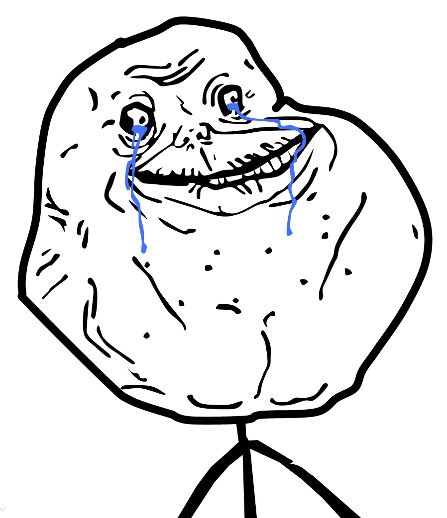 Minimalist illustration of Forever Alone character with tears.