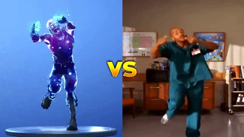 Fortnite Default Dance — VS-style meme with Fortnite character versus real person dancing.