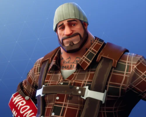 Fortnite lumberjack-style character render in plaid shirt and beanie