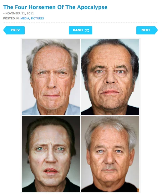 Four-panel grid of Clint Eastwood, Jack Nicholson, Christopher Walken, and Bill Murray labeled Four Horsemen of the Apocalypse.