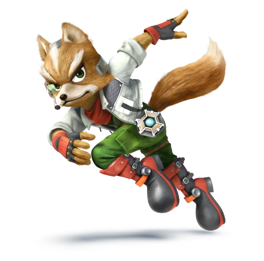 Foxes — Fox McCloud from Star Fox in a mid-air action pose wearing his pilot outfit.