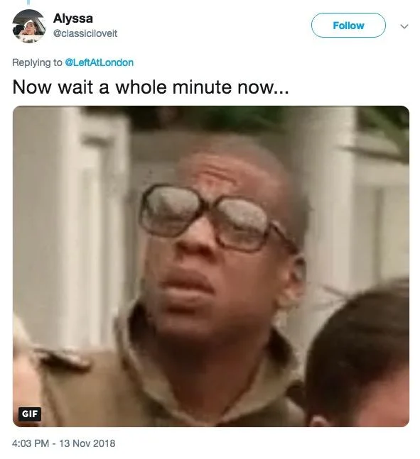 Frank Ocean — Tweet with Jay-Z skeptical face GIF captioned 'Now wait a whole minute now'