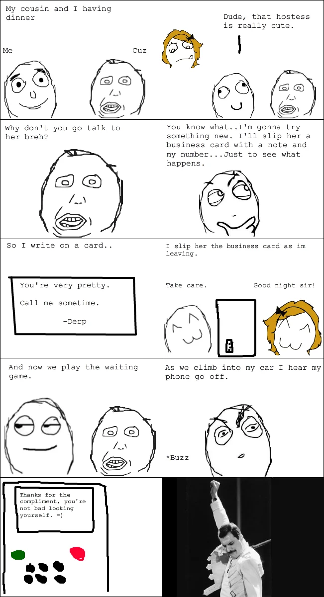 Freddie Mercury Rage Pose — Rage comic ending with Freddie Mercury triumphant pose panel
