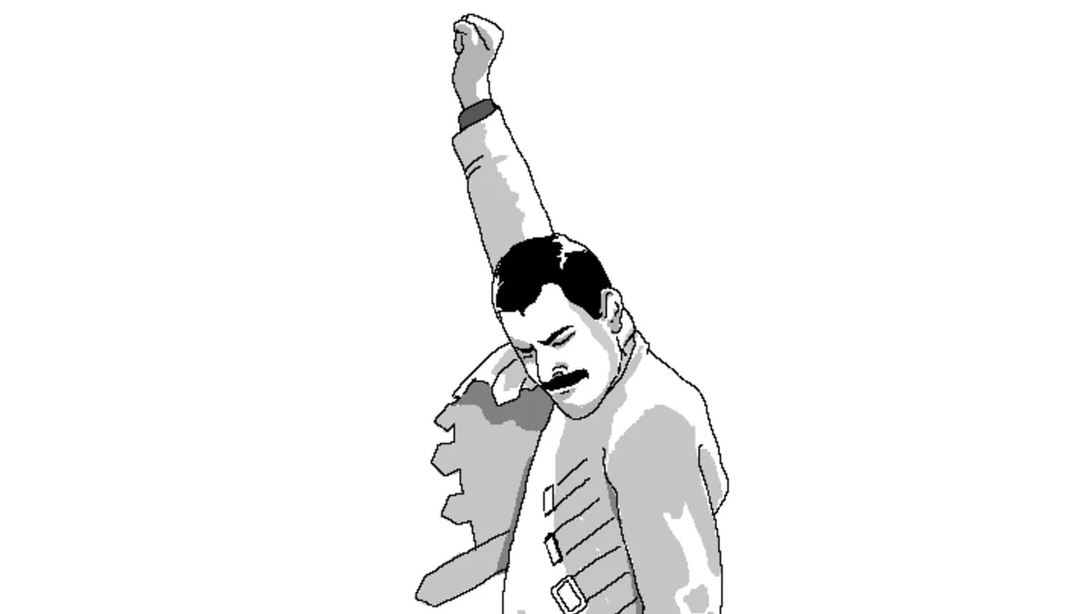 Freddie Mercury Rage Pose — Illustration of Freddie Mercury with fist raised in victorious pose