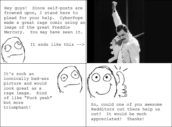 Freddie Mercury Rage Pose — Rage comic requesting a Freddie Mercury rage face be created