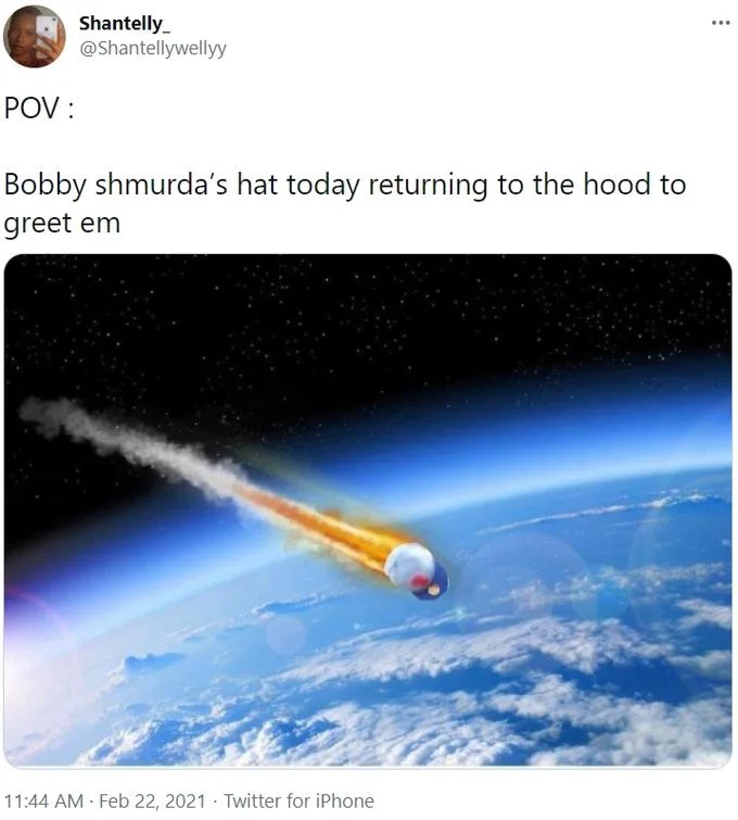 Free Bobby Shmurda — Tweet showing Bobby Shmurda's hat depicted as a meteor returning to earth