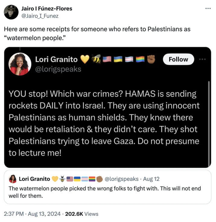 Free Palestine Watermelon — Twitter screenshot documenting watermelon imagery in Gaza protest solidarity.