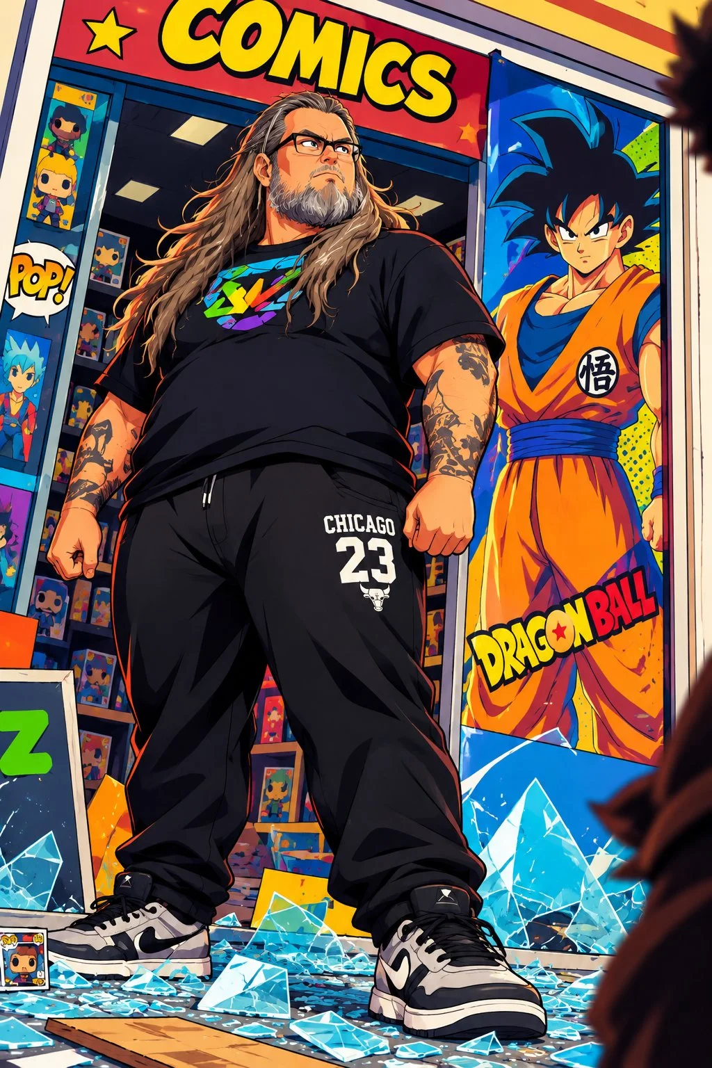 French Goku Hero anime art: Pierre illustrated in Dragon Ball style with Goku beside him, both in fighting stances.